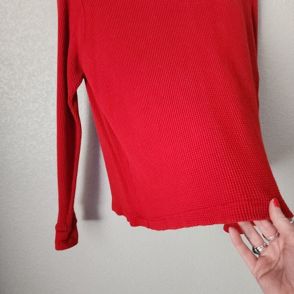 POLO JEANS RALPH LAUREN x VINTAGE 90's American Flag Logo waffle henley‎ top red - Picture 4 of 7